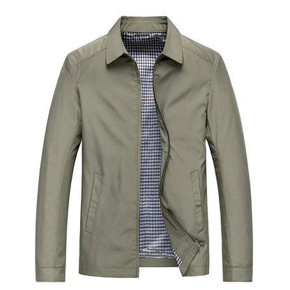 Men’s Classic Black Zip-Up Jacket with Checked Lining for Everyday Wear