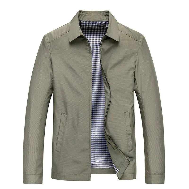 Men’s Classic Black Zip-Up Jacket with Checked Lining for Everyday Wear
