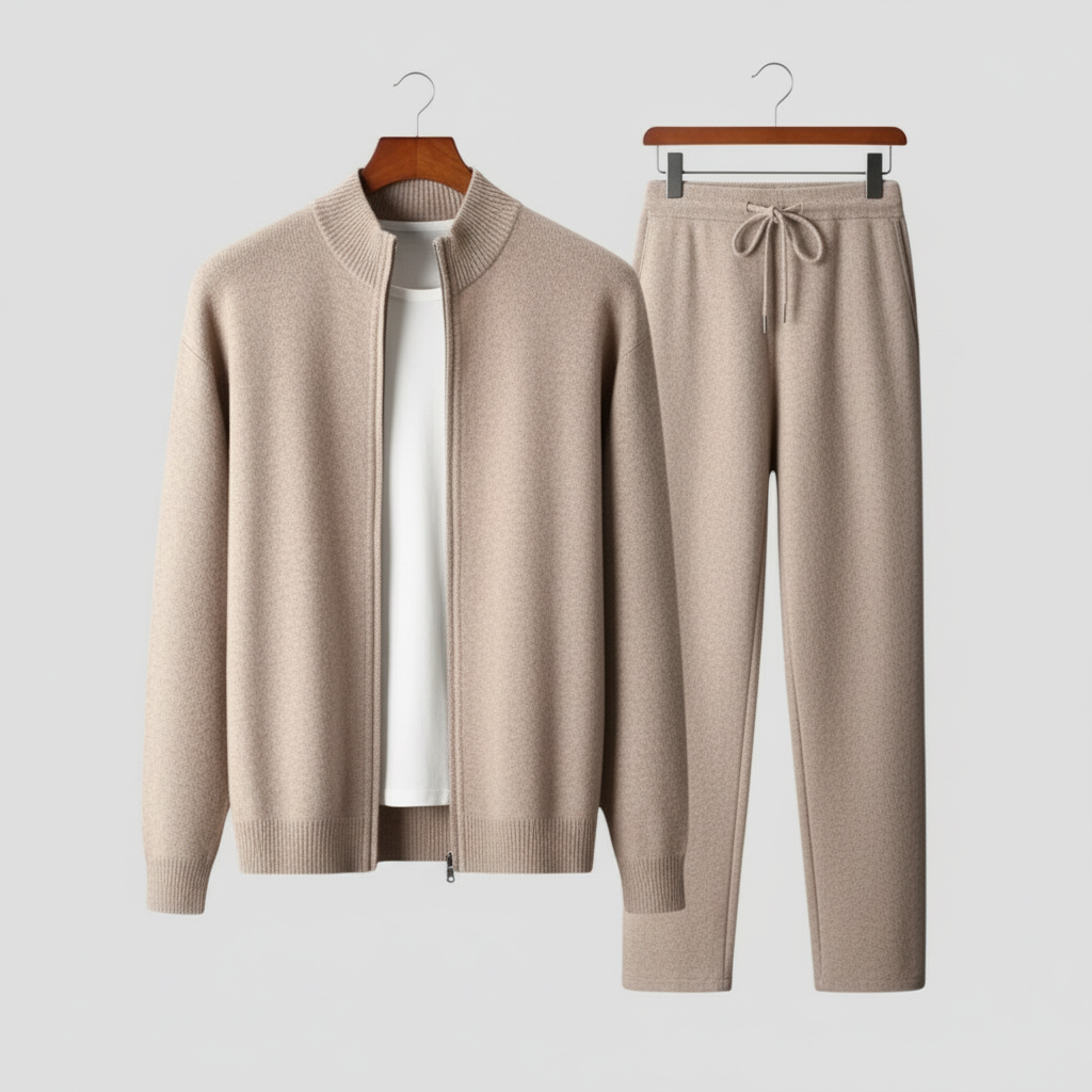 Men’s Cozy Zip-Up Sweater and Drawstring Pants for Relaxed Wear