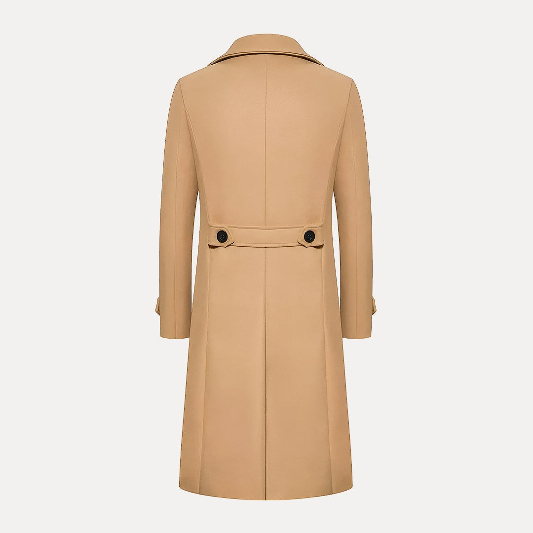 Men's Double-Breasted Long Coat – Classic Winter Overcoat with Peak Lapels