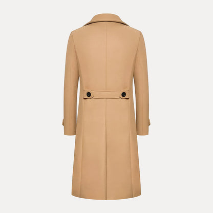 Men's Double-Breasted Long Coat – Classic Winter Overcoat with Peak Lapels