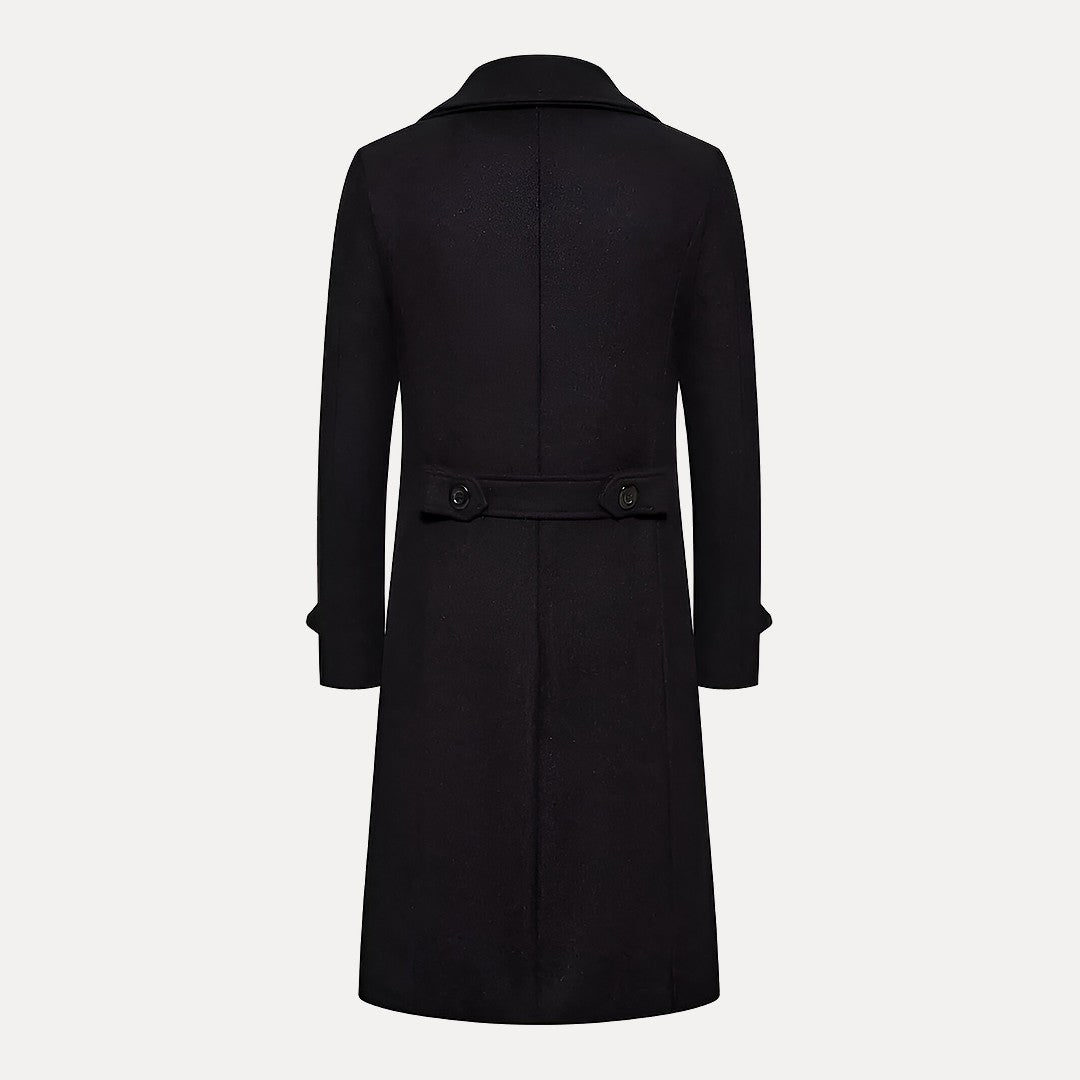 Men's Double-Breasted Long Coat – Classic Winter Overcoat with Peak Lapels