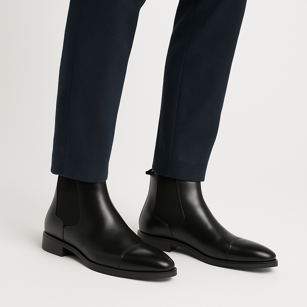 Men's Faux Leather Chelsea Boots with Cap Toe Design