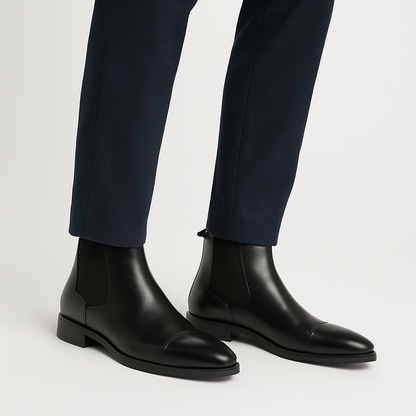 Men's Faux Leather Chelsea Boots with Cap Toe Design