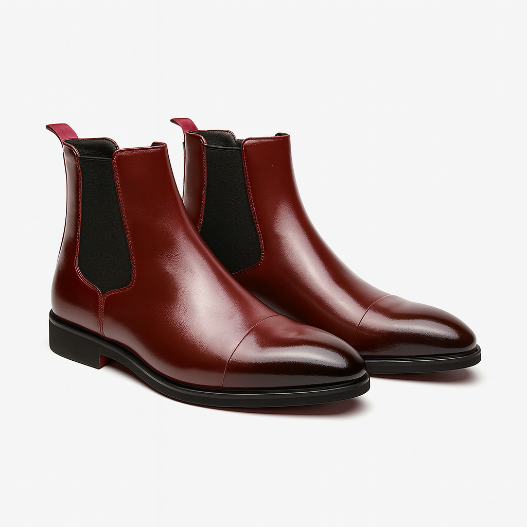 Men's Faux Leather Chelsea Boots with Cap Toe Design