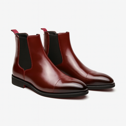 Men's Faux Leather Chelsea Boots with Cap Toe Design