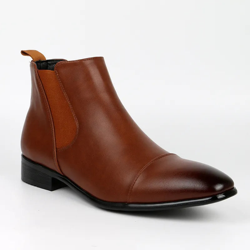 Men's Faux Leather Chelsea Boots with Cap Toe Design