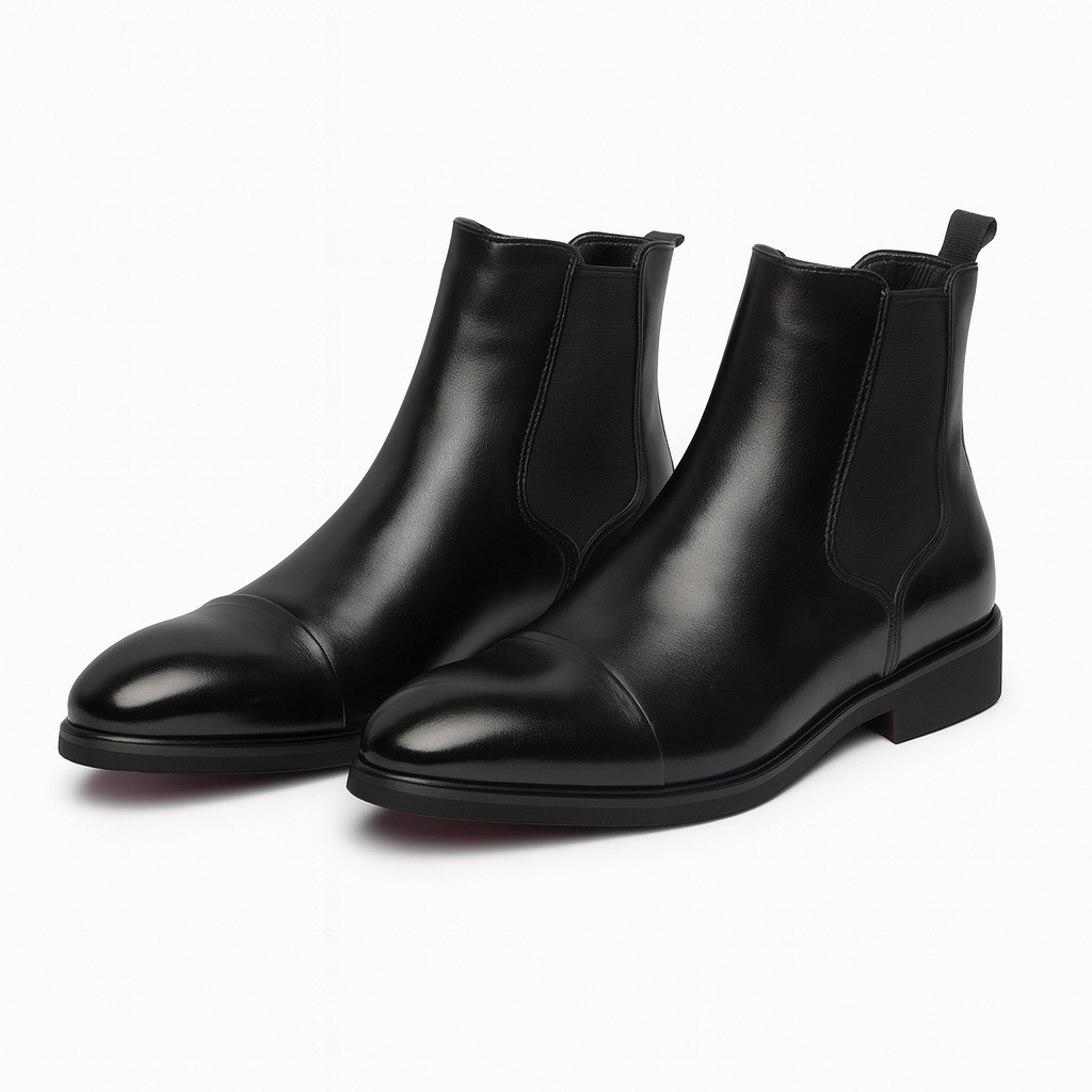 Men's Faux Leather Chelsea Boots with Cap Toe Design