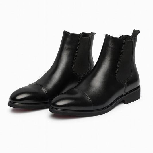 Men's Faux Leather Chelsea Boots with Cap Toe Design