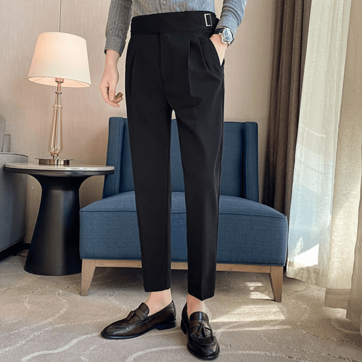 Men's Formal High-Waisted Pleated Trousers for Events