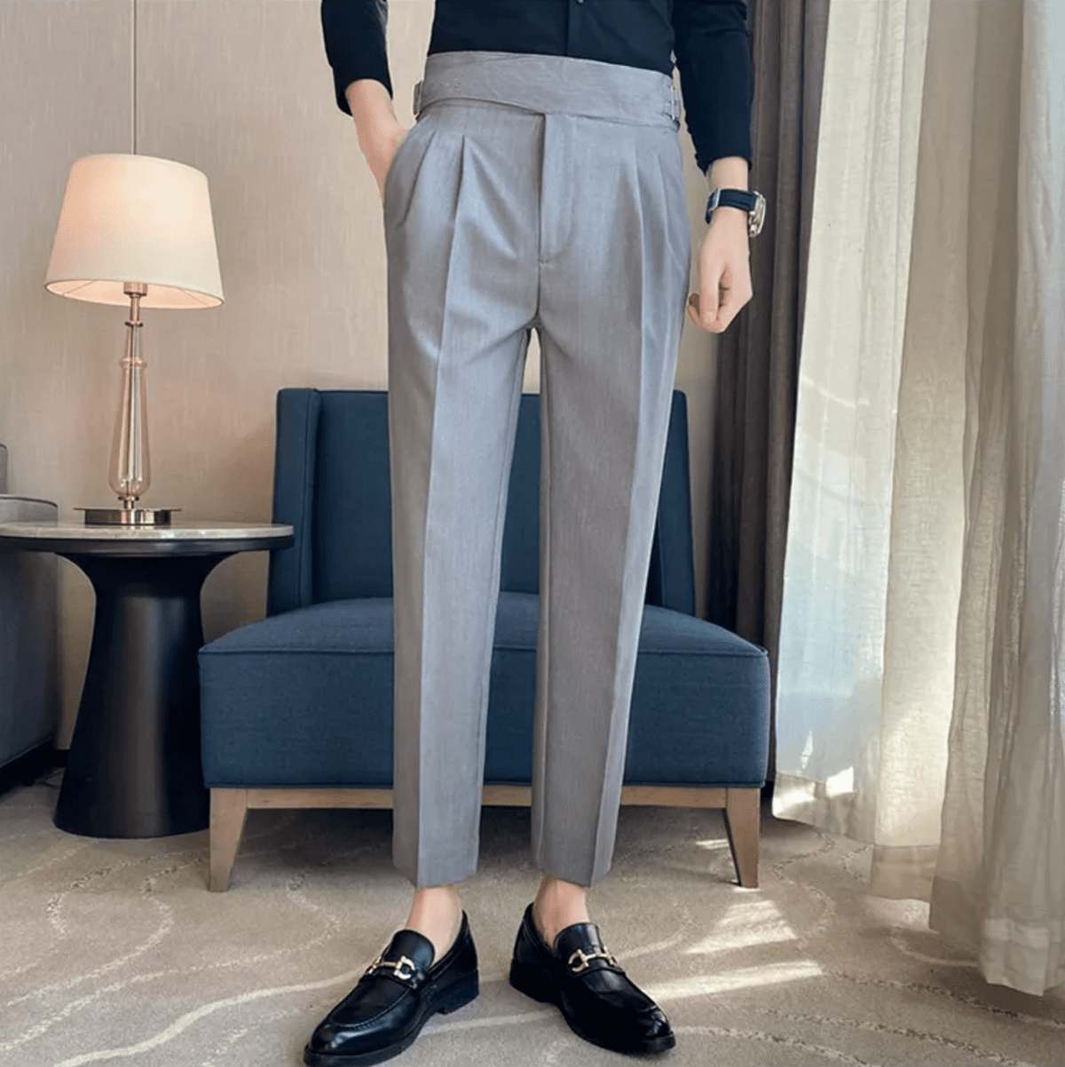 Men's Formal High-Waisted Pleated Trousers for Events