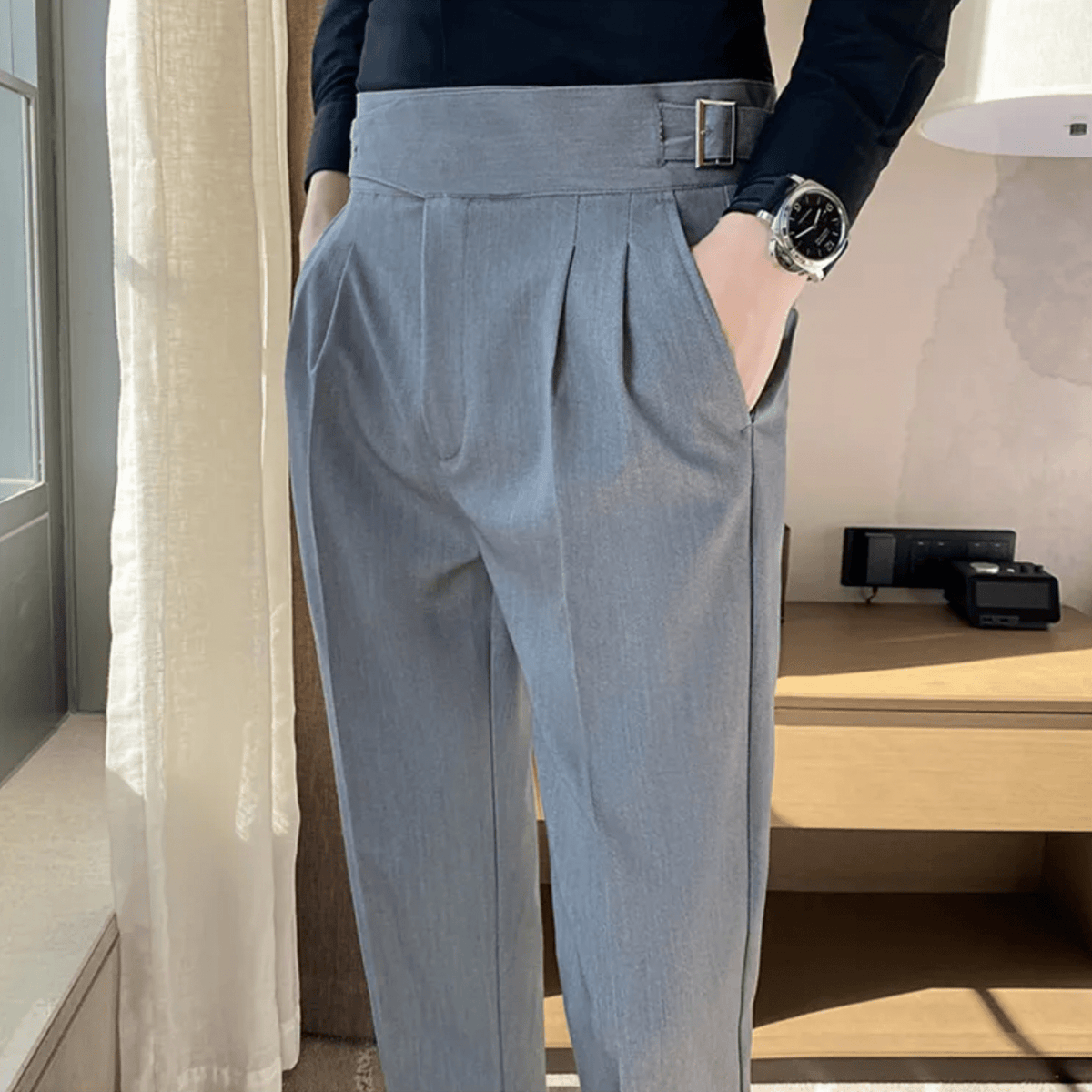 Men's Formal High-Waisted Pleated Trousers for Events