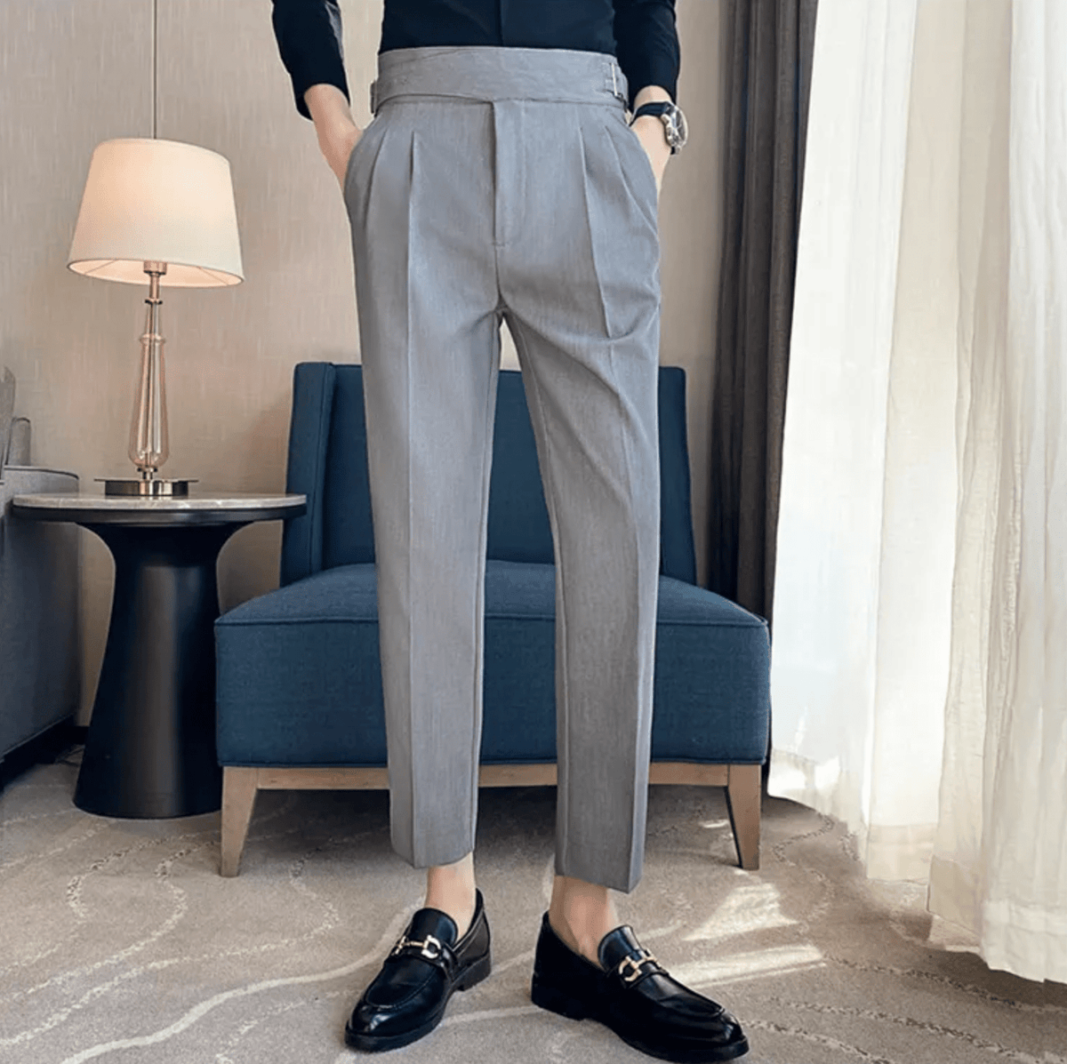 Men's Formal High-Waisted Pleated Trousers for Events