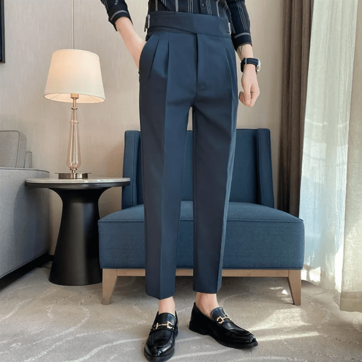 Men's Formal High-Waisted Pleated Trousers for Events