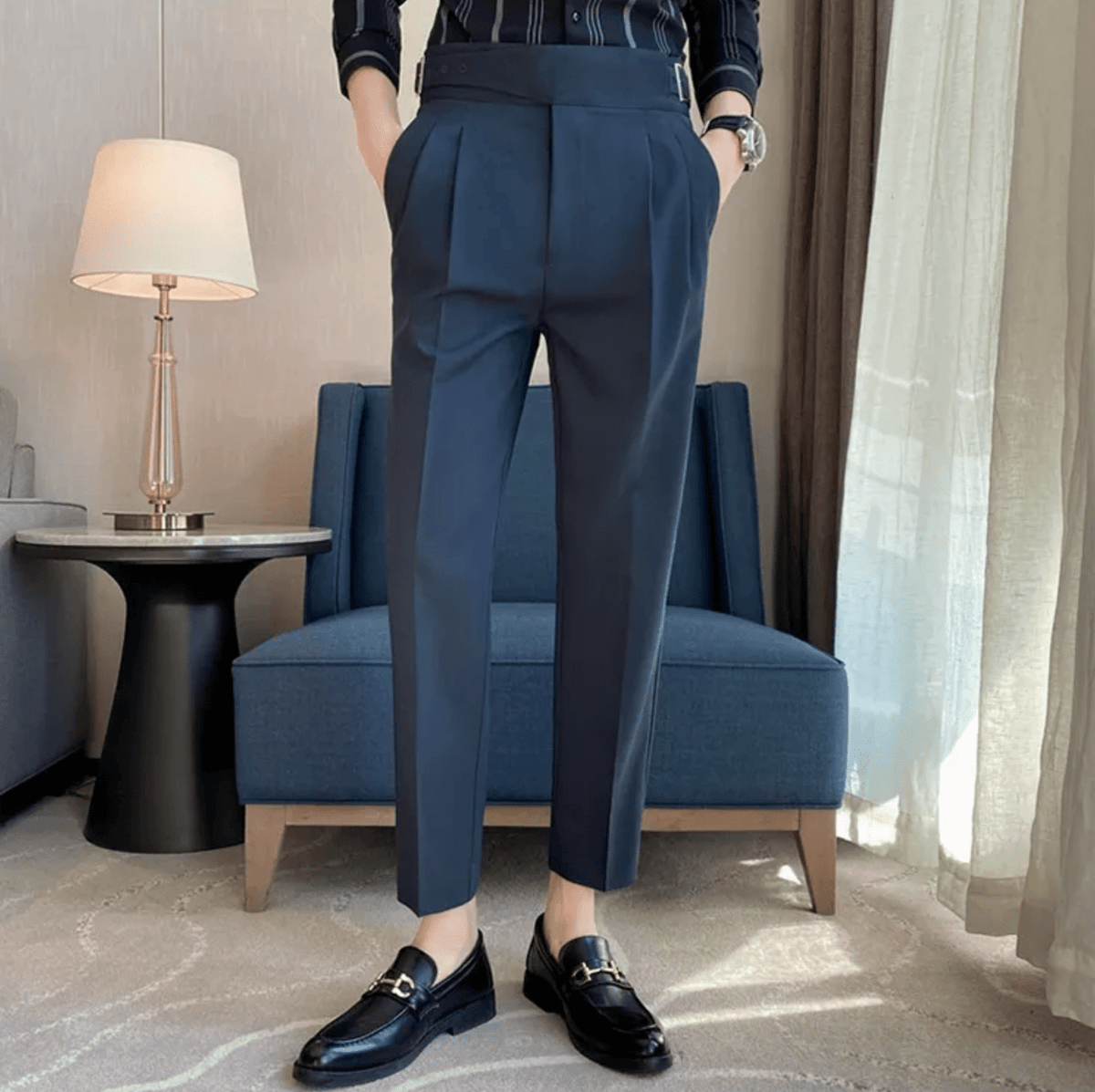 Men's Formal High-Waisted Pleated Trousers for Events