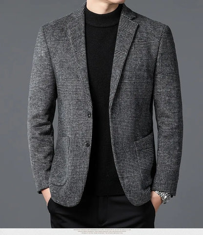 Men’s Glen Check Blazer - Stylish Two-Button Design for Formal and Smart-Casual Wear