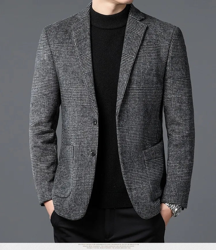 Men’s Glen Check Blazer - Stylish Two-Button Design for Formal and Smart-Casual Wear