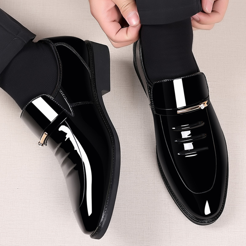 Men's Glossy Slip-On Dress Shoes for Formal Occasions