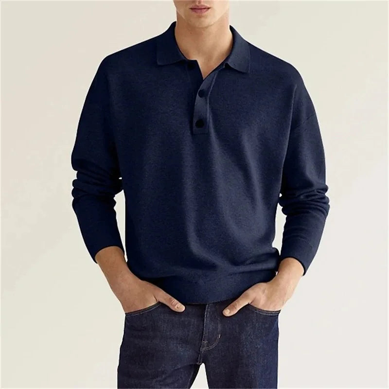 Men’s Half Button Long Sleeve Polo - Stylish Cotton Attire for Any Occasion