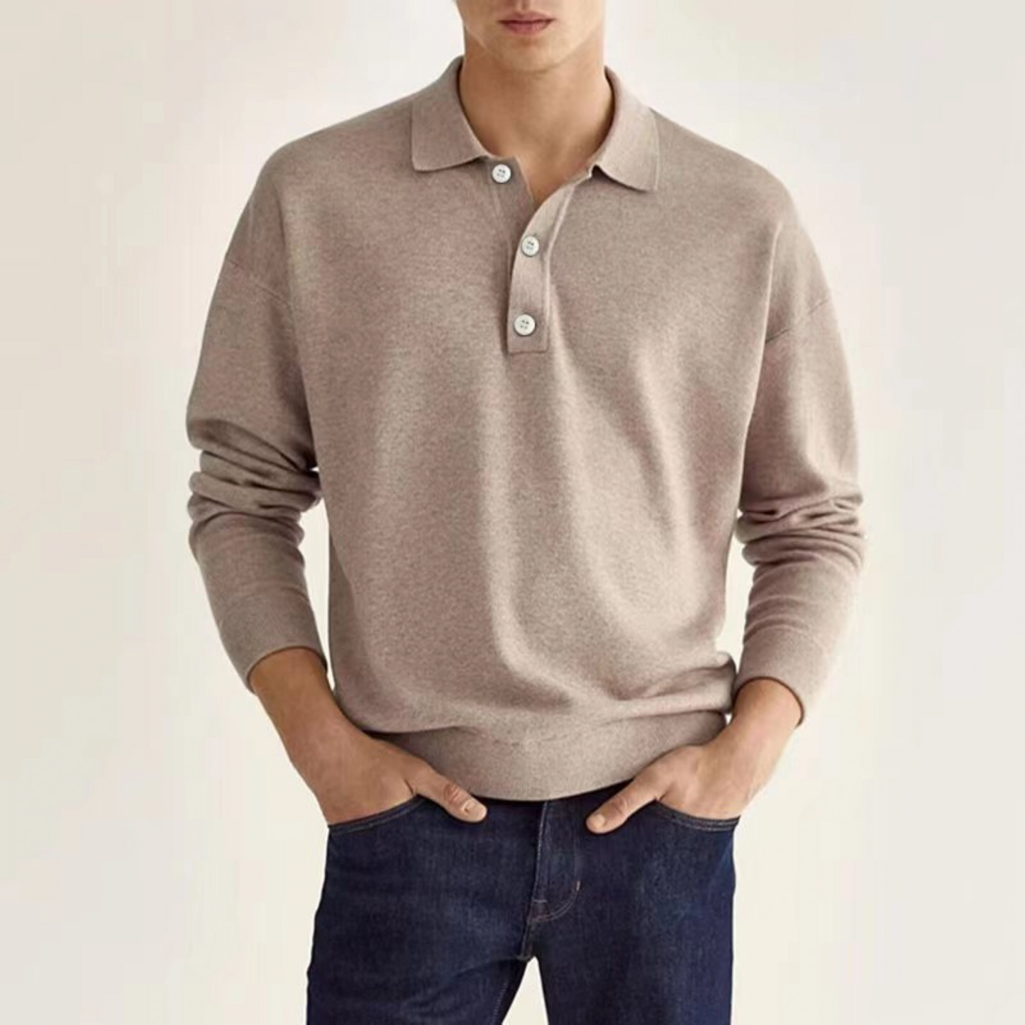Men’s Half Button Long Sleeve Polo - Stylish Cotton Attire for Any Occasion