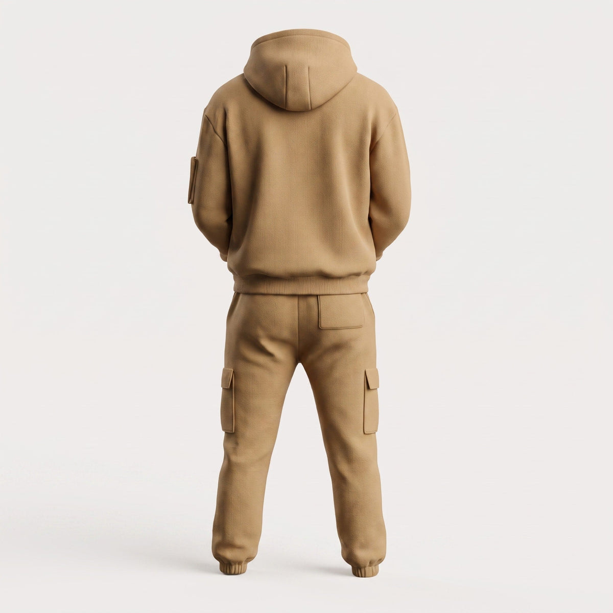 Men's Half-Zip Hooded Tracksuit Set Cargo Pockets Relaxed Fit