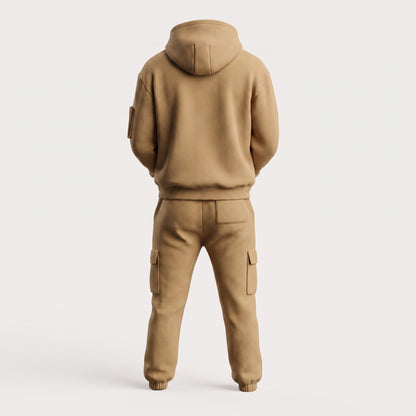 Men's Half-Zip Hooded Tracksuit Set Cargo Pockets Relaxed Fit