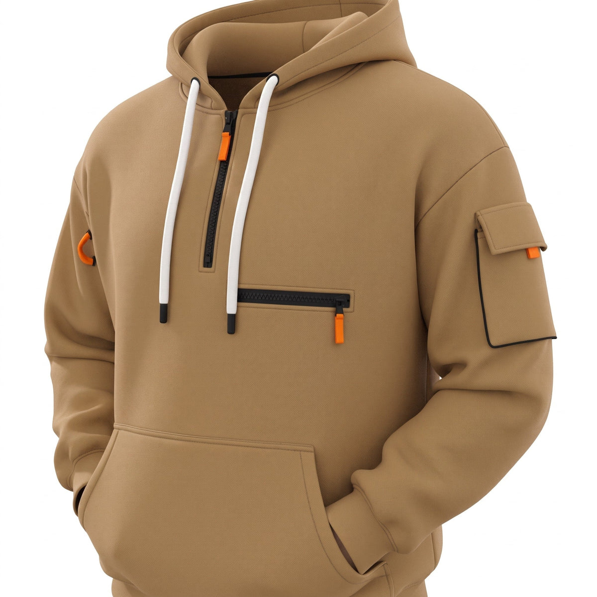 Men's Half-Zip Hooded Tracksuit Set Cargo Pockets Relaxed Fit