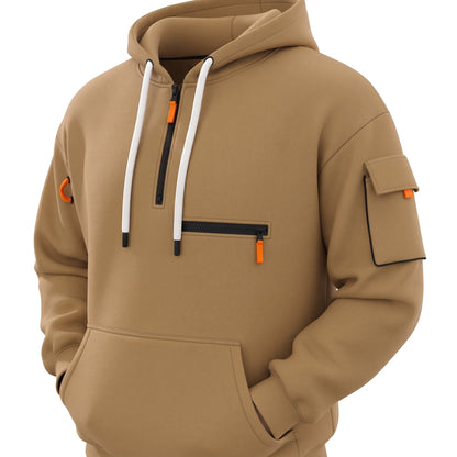 Men's Half-Zip Hooded Tracksuit Set Cargo Pockets Relaxed Fit