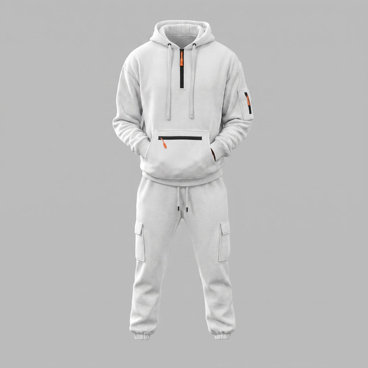 Men's Half-Zip Hooded Tracksuit Set Cargo Pockets Relaxed Fit