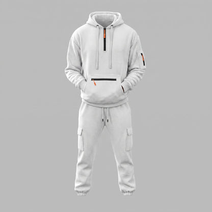 Men's Half-Zip Hooded Tracksuit Set Cargo Pockets Relaxed Fit
