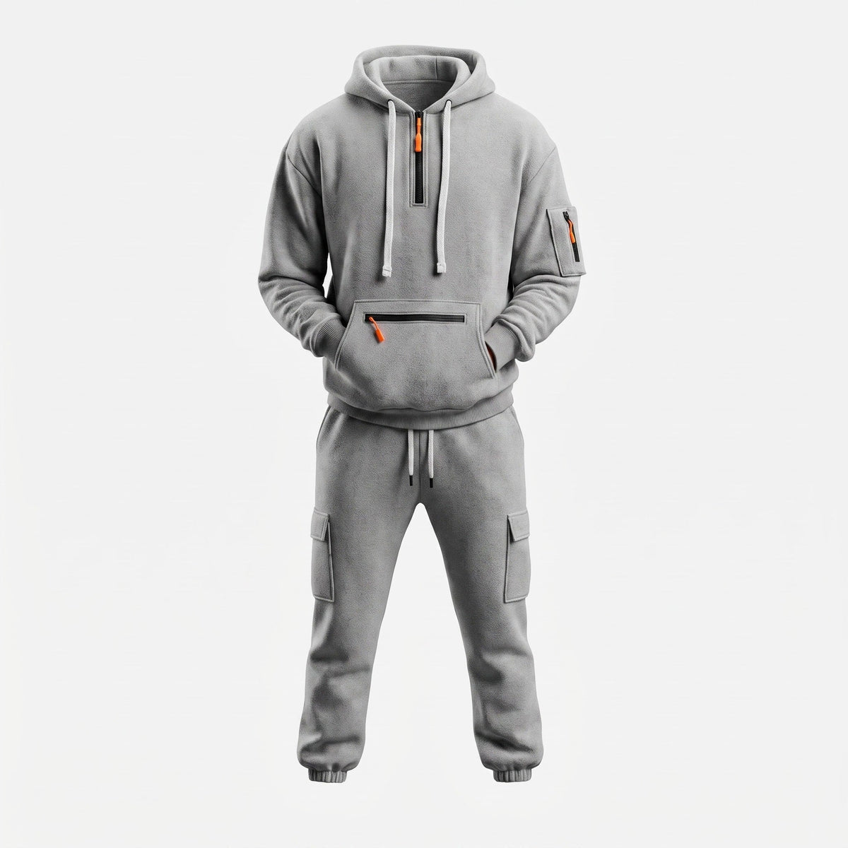 Men's Half-Zip Hooded Tracksuit Set Cargo Pockets Relaxed Fit