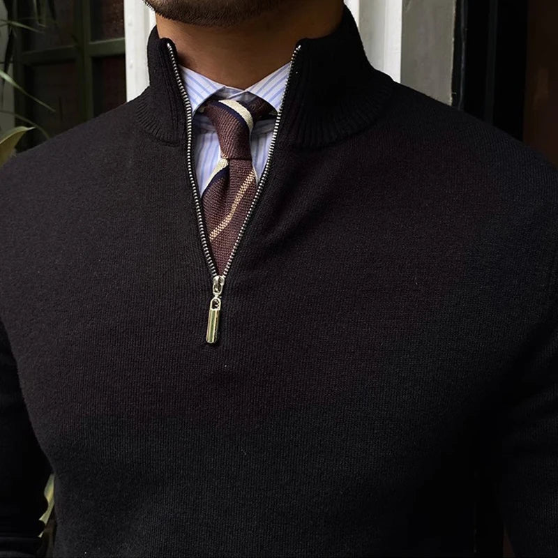 Men's Half Zip Knit Sweater for Autumn and Winter