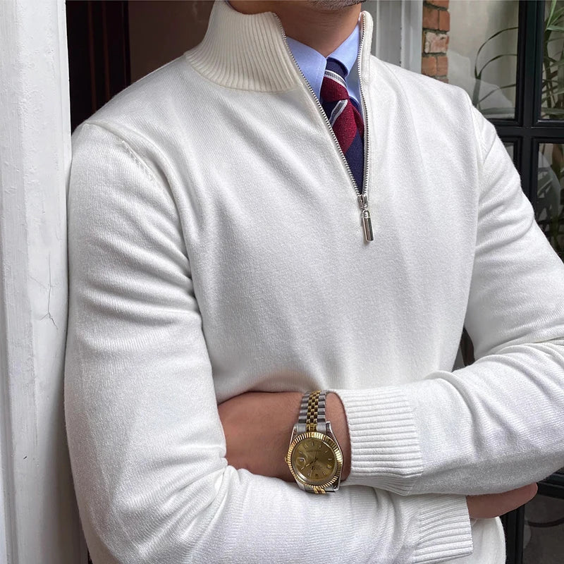Men's Half Zip Knit Sweater for Autumn and Winter