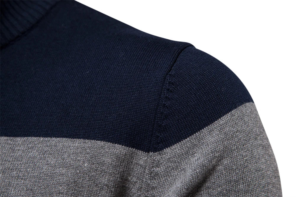 Men’s Half Zip Knitted Sweater - Bold Stripes for Fall/Winter Events