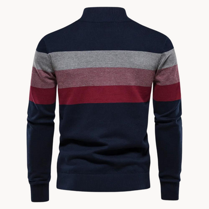 Men’s Half Zip Knitted Sweater - Bold Stripes for Fall/Winter Events