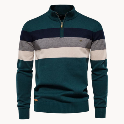 Men’s Half Zip Knitted Sweater - Bold Stripes for Fall/Winter Events
