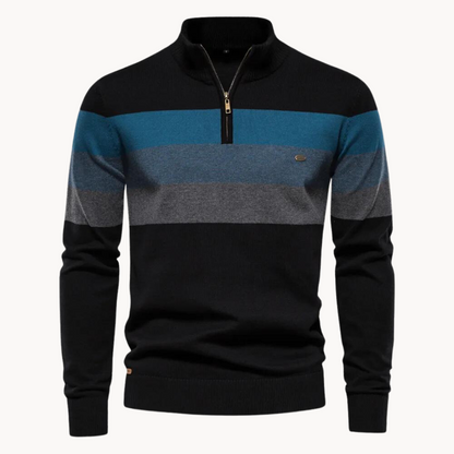 Men’s Half Zip Knitted Sweater - Bold Stripes for Fall/Winter Events