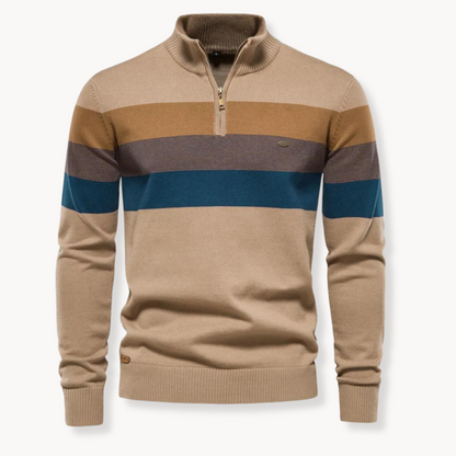 Men’s Half Zip Knitted Sweater - Bold Stripes for Fall/Winter Events