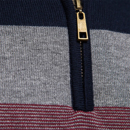 Men’s Half Zip Knitted Sweater - Bold Stripes for Fall/Winter Events