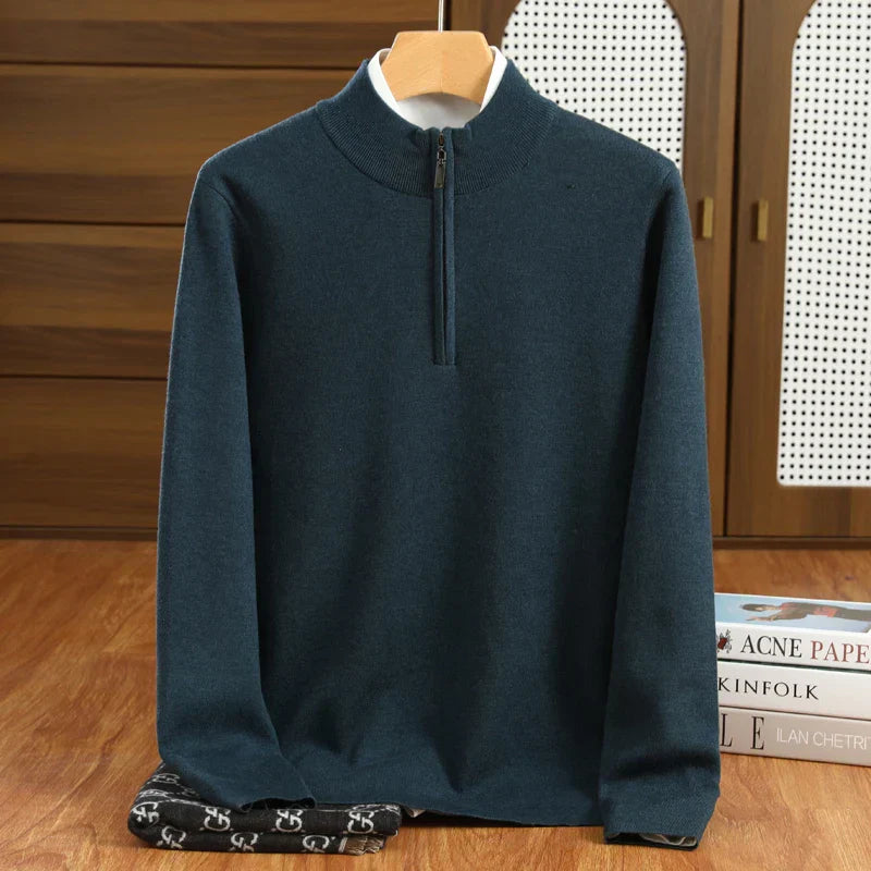 Men's Half-Zip Mock Neck Sweater for Smart Casual Wear