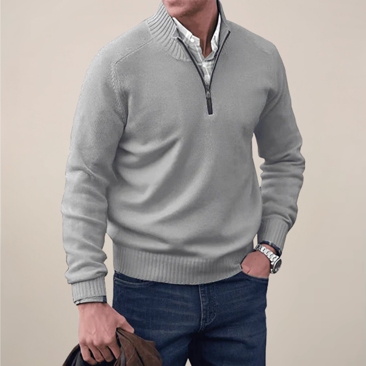 Men's Half-Zipped Knit Sweater for Stylish Occasions