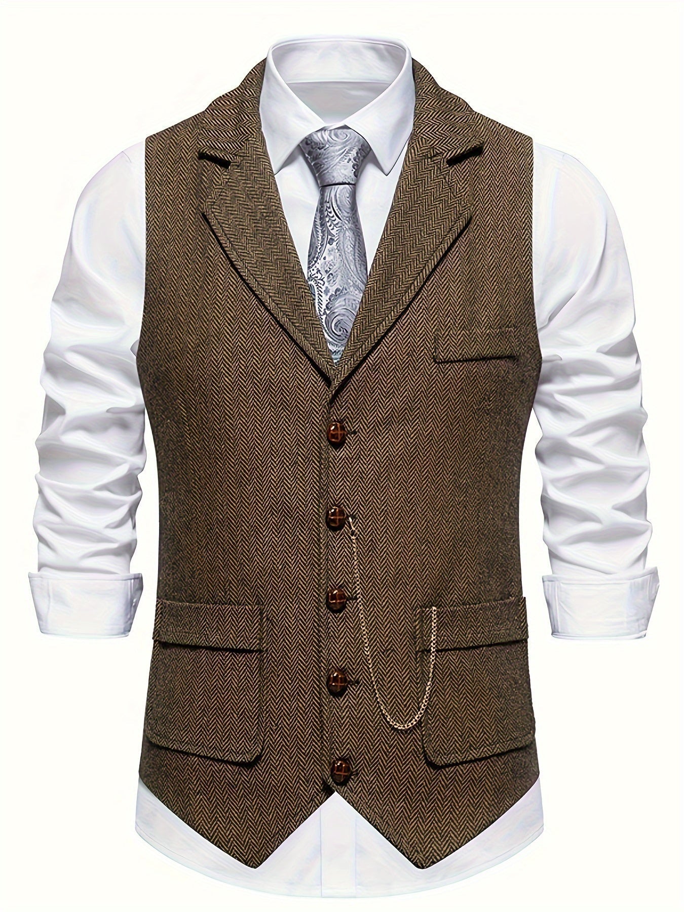 Men's Herringbone Waistcoat for Formal Occasions