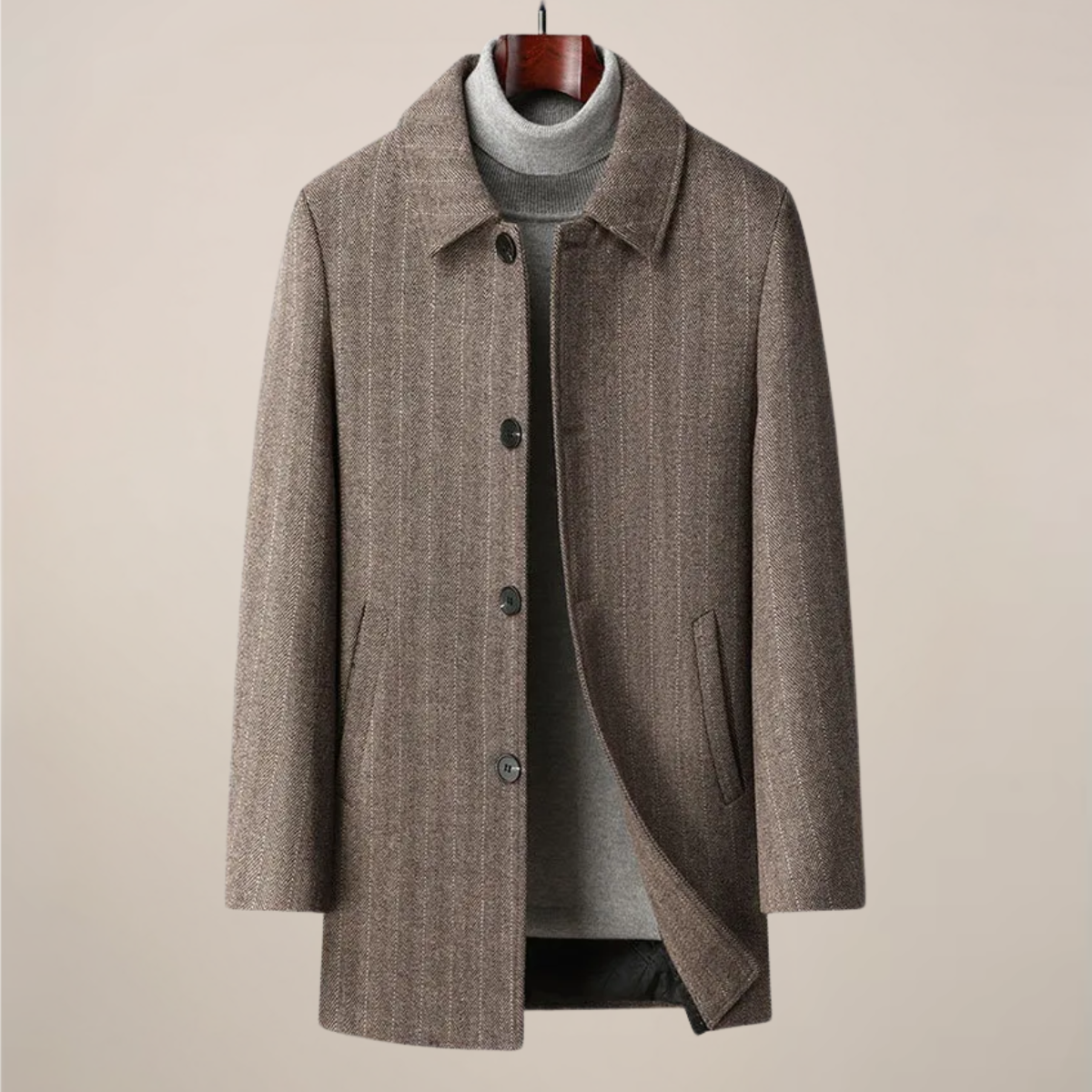Men’s Herringbone Car Coat – Stylish Point Collar
