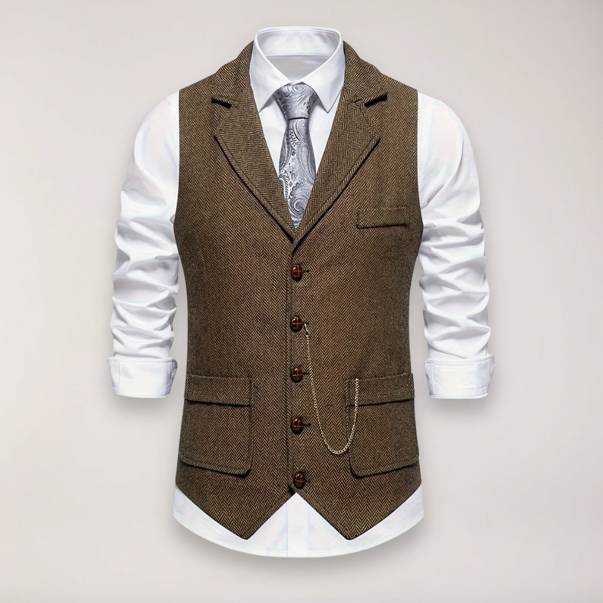 Men’s Herringbone Waistcoat – Stylish Reversed Collar for Formal Events