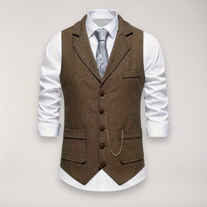Men’s Herringbone Waistcoat – Stylish Reversed Collar for Formal Events