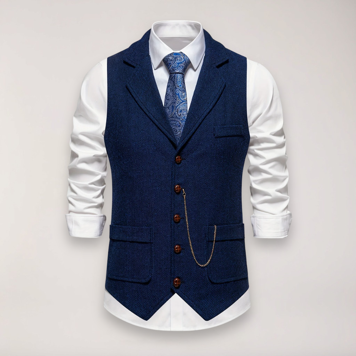 Men’s Herringbone Waistcoat – Stylish Reversed Collar for Formal Events