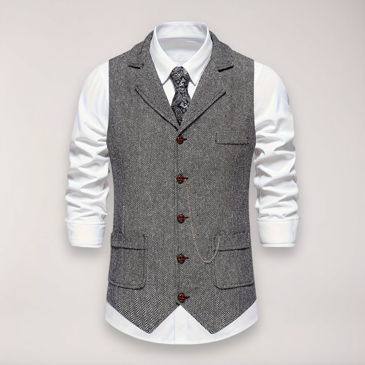 Men’s Herringbone Waistcoat – Stylish Reversed Collar for Formal Events