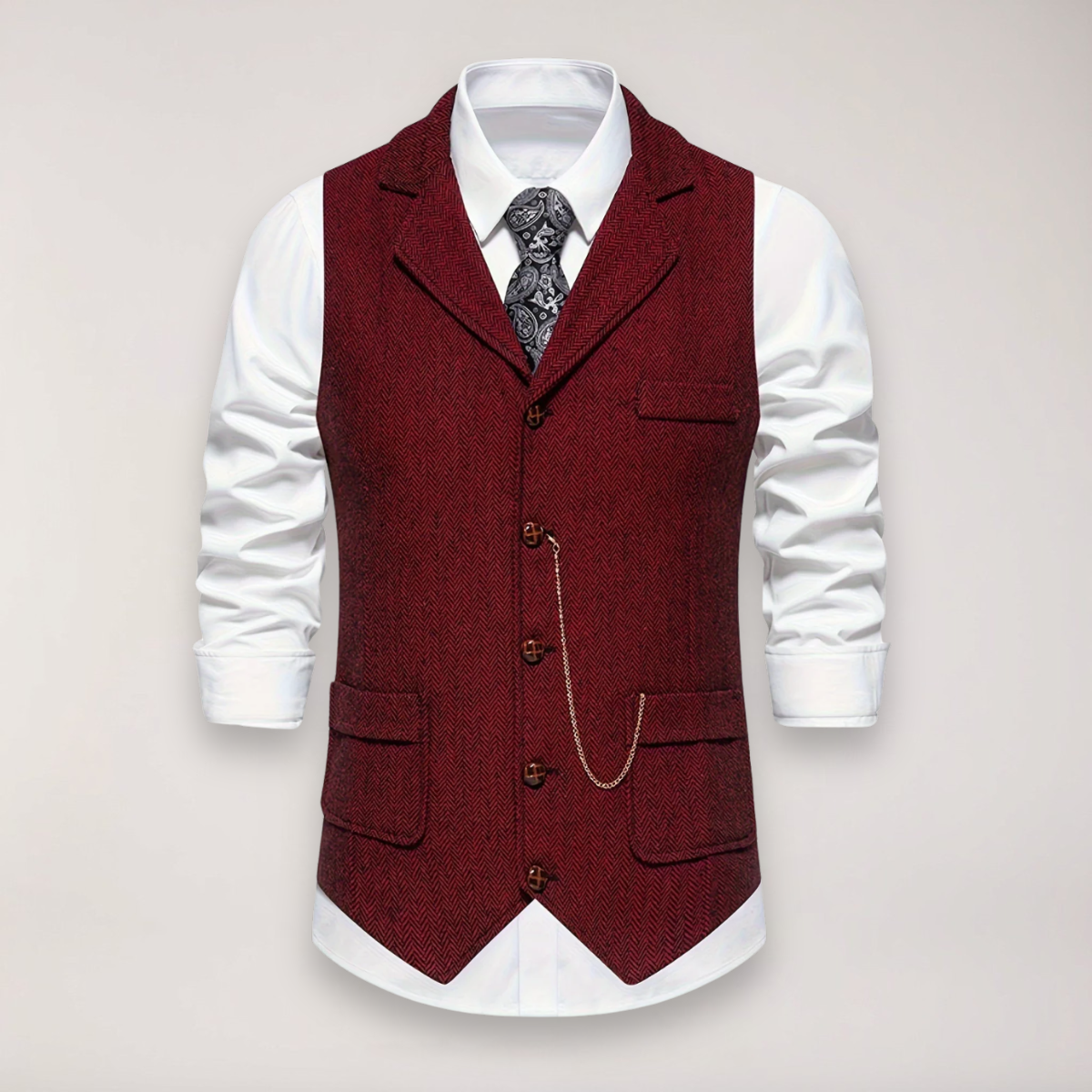 Men’s Herringbone Waistcoat – Stylish Reversed Collar for Formal Events
