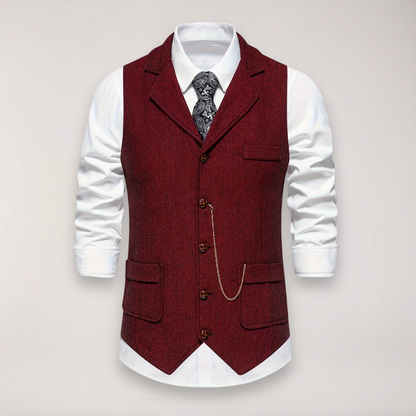 Men’s Herringbone Waistcoat – Stylish Reversed Collar for Formal Events