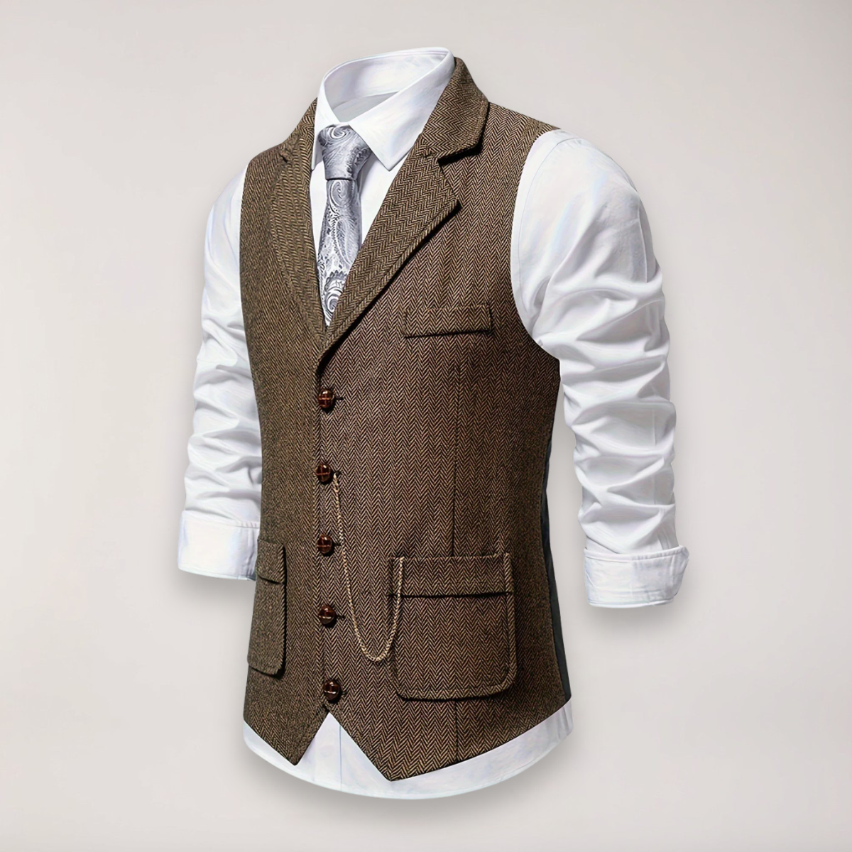 Men’s Herringbone Waistcoat – Stylish Reversed Collar for Formal Events